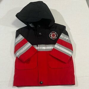 London Fog Baby Boy Fire Truck Rain Jacket Red Slicker Size 6-9 Months